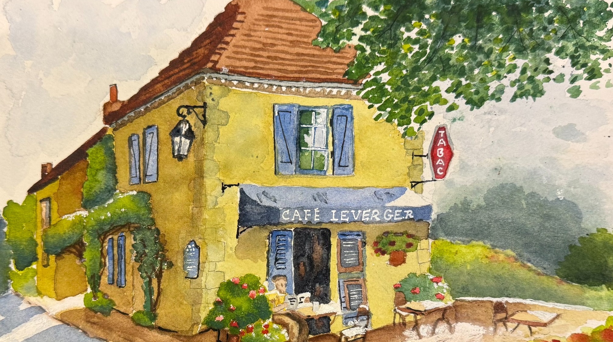 Café Leverger watercolor painting