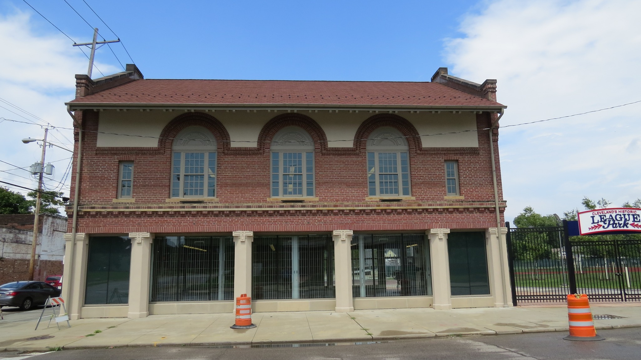 Historic brick building at League Park