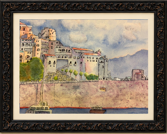 Watercolor painting titled Italian Port