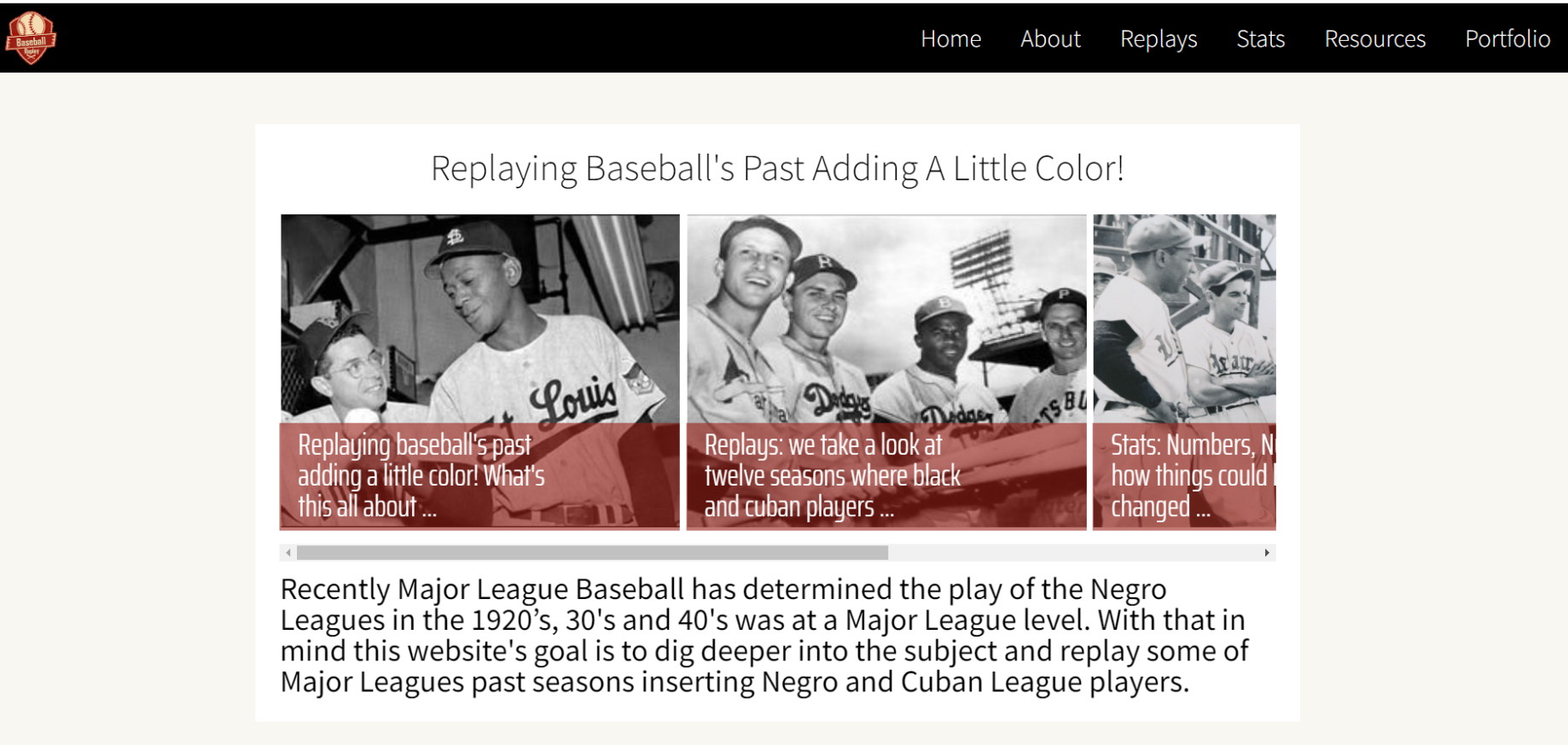 Replaying Baseball's Past Adding A Little Color! website"